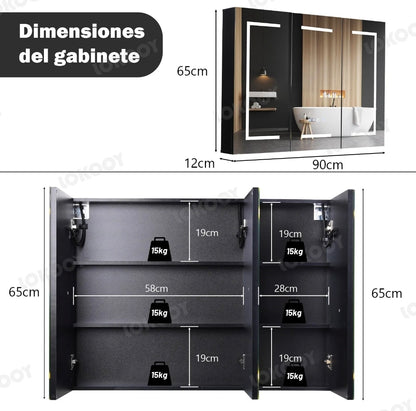 Mueble para baño con espejo led antivaho 90x65cm