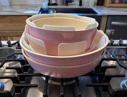 Batería Brodark 23 piezas Rosa/Blanco antiadherente con mangos desmontables