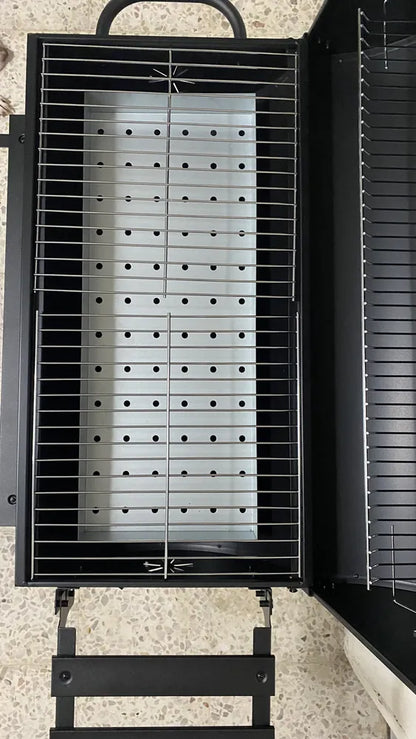 Asadores carbon de barril móvil con ruedas termómetro y mesa auxiliar acero inoxidable