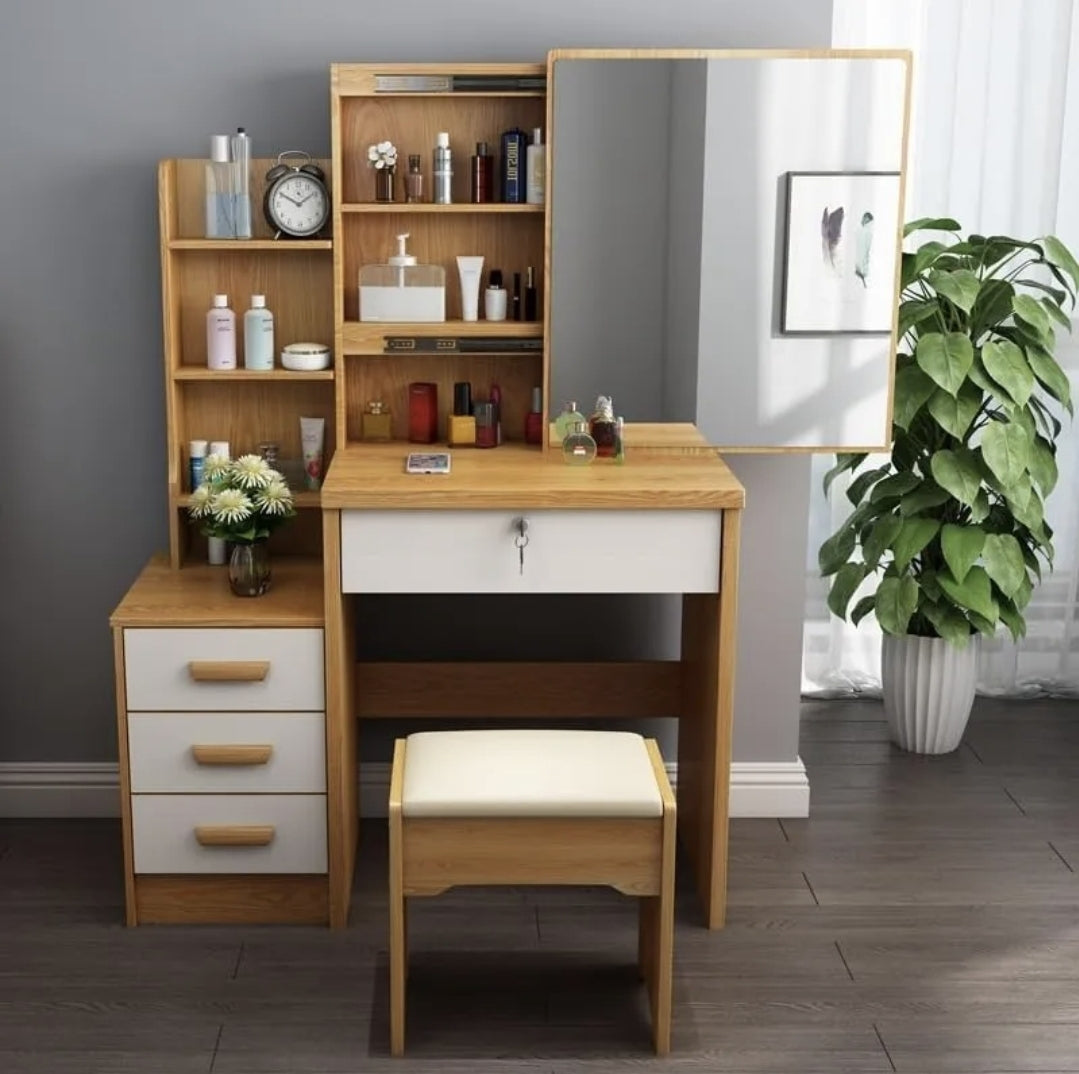 Tocador Cómoda Multifuncional Moderna Con Banco y luz Led