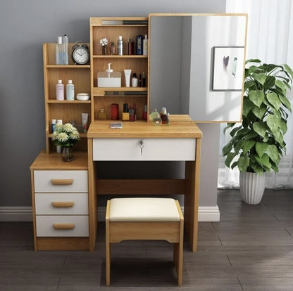 Tocador Cómoda Multifuncional Moderna Con Banco y luz Led