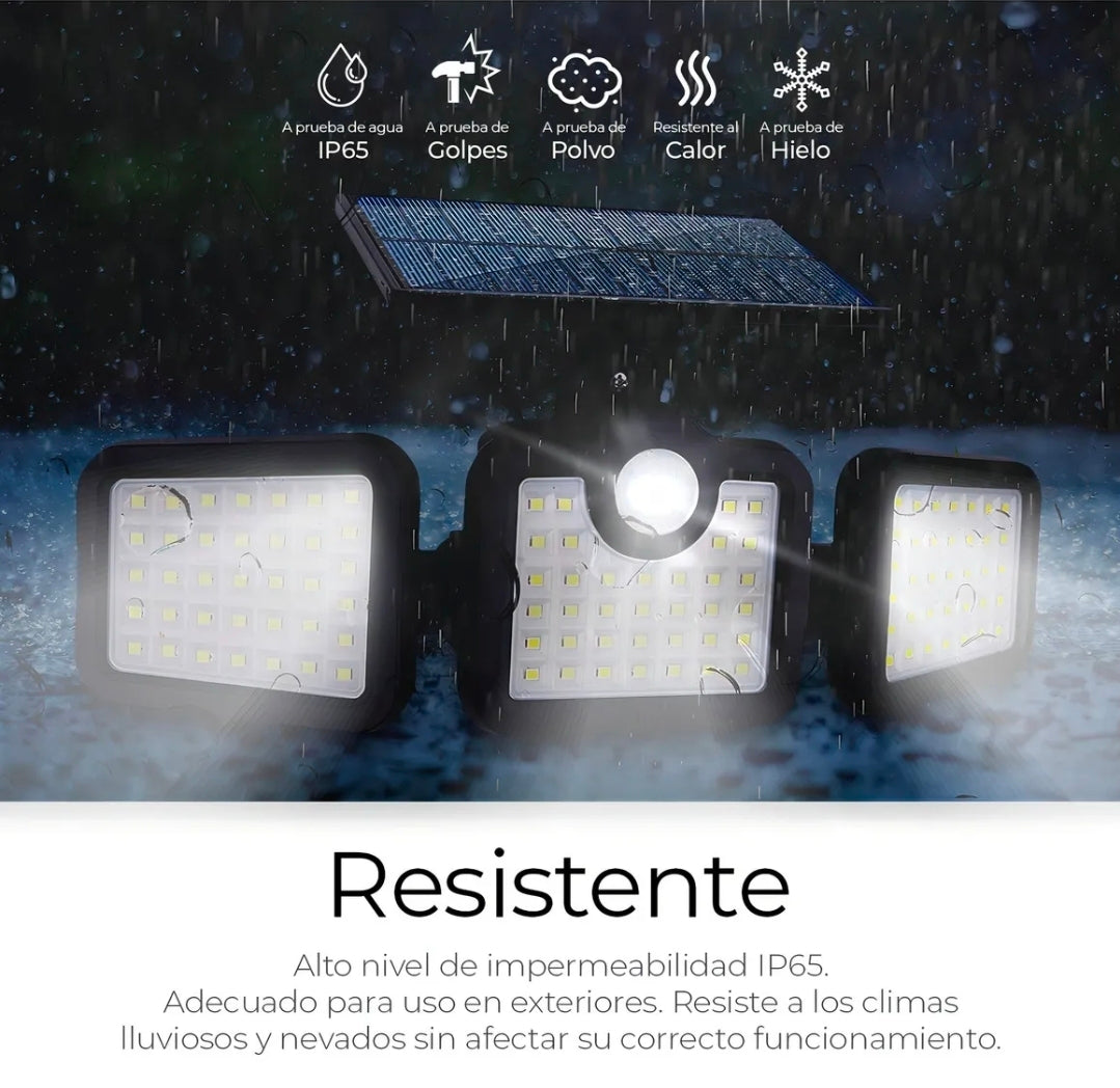 2 Lamparas solares con 3 cabezales / sensor de movimiento 108 Leds