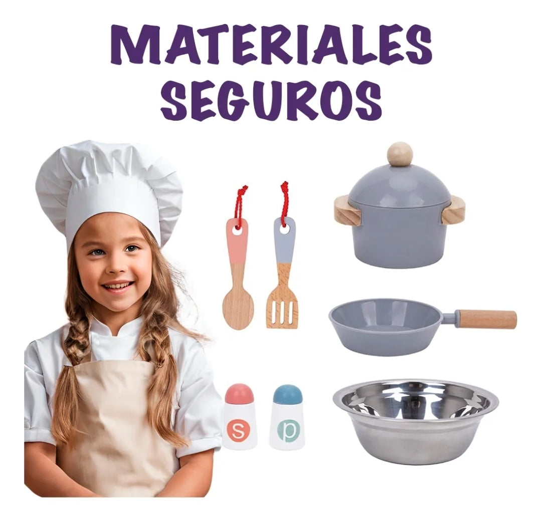 Cocinita de madera verde infantil