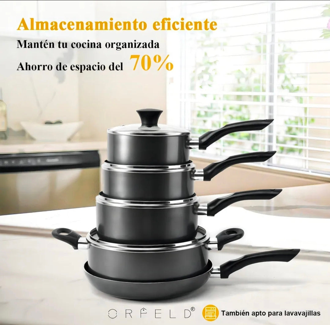 Batería De Cocina 20 Piezas De Aluminio Con Antiadherente Color Negro