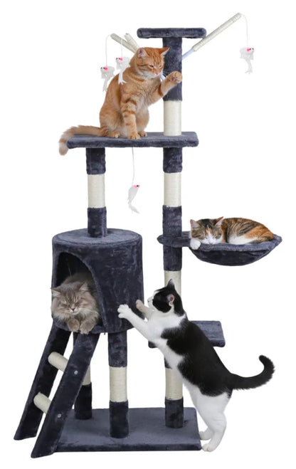Juego Árbol Para Gatos Con Cesta, Torre y Rascador 140cm