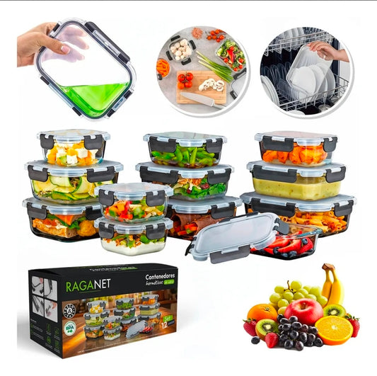 Recipientes Herméticos de Vidrio 12pz