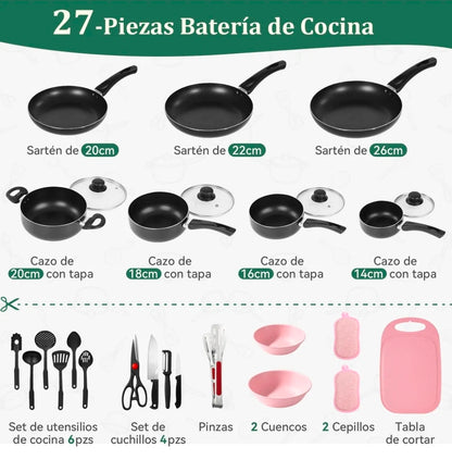 Batería de cocina 27 piezas Aluminio Antiadherente Novry
