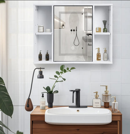 Espejo con luz LED y mueble organizador 40x60cm