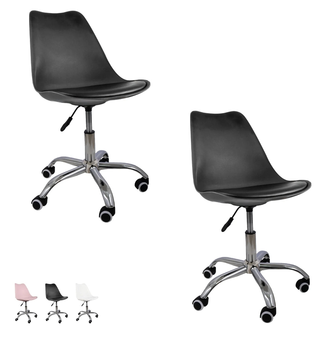 2 Sillas eames ejecutivas con asiento  acochado y rueditas