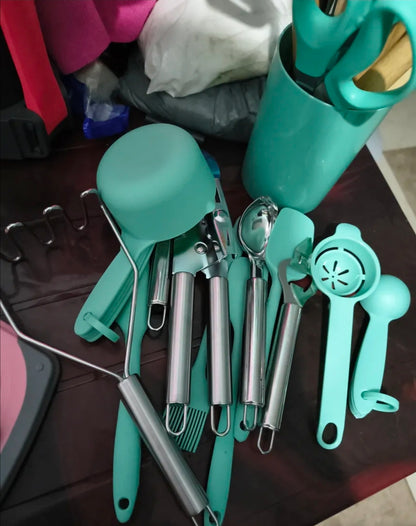 Utensilios Cocina De Silicona 44 Piezas Reposteria Espátulas Resistente Al Calor Con Mango Antideslizante Y Antiquemaduras