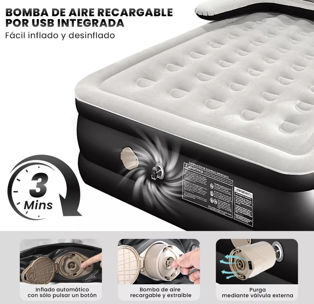 Colchón Inflable Queen con respaldo y Bomba De Aire Eléctrica