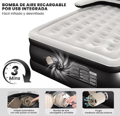 Colchón Inflable Queen con respaldo y Bomba De Aire Eléctrica