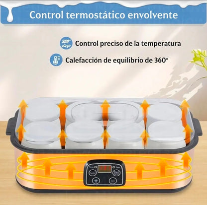 Maquina de Yogurt Eléctrica 1.4L Acero Inoxidable con 8 Frascos Vidrio