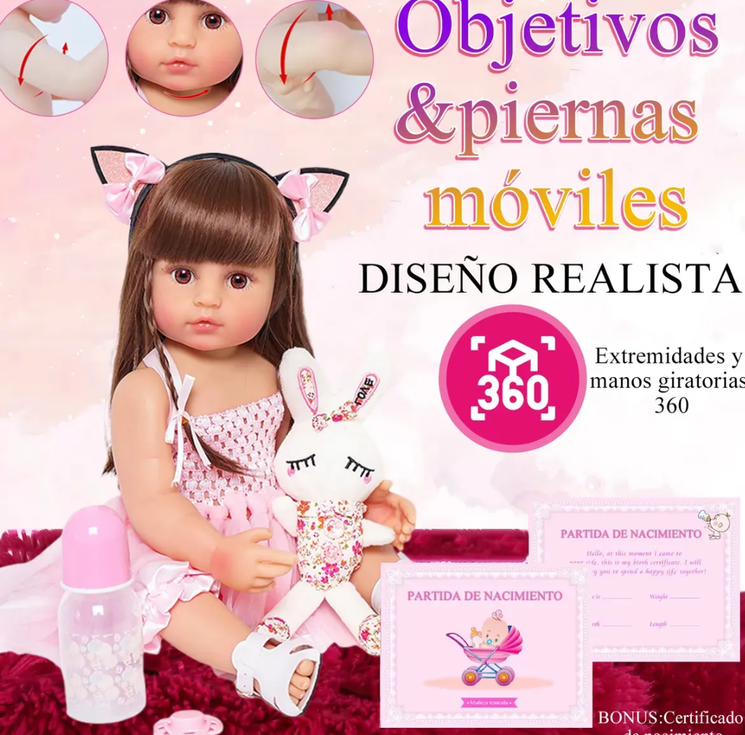 Muñeca 2 cambios de ropa y accesorios 55 cm