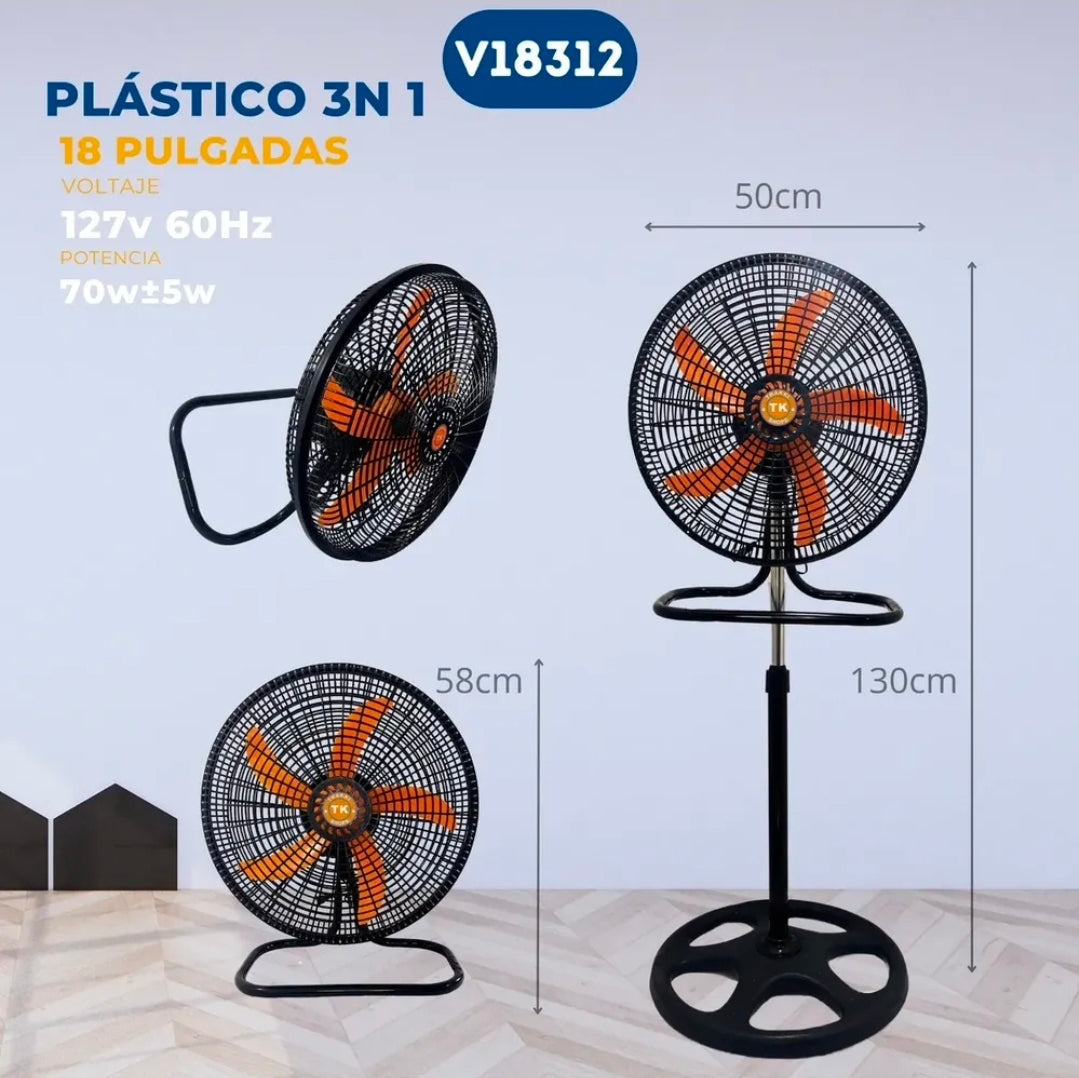 Ventilador 18" 3 en1  Diámetro de aspa 45 Cm Frecuencia 60hz