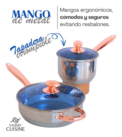 Batería de Cocina 12 Piezas Acero Inoxidable Línea Glacial Plateado Kuche