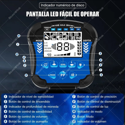 Detector de metales alta precisión 5 modos + pantalla LCD