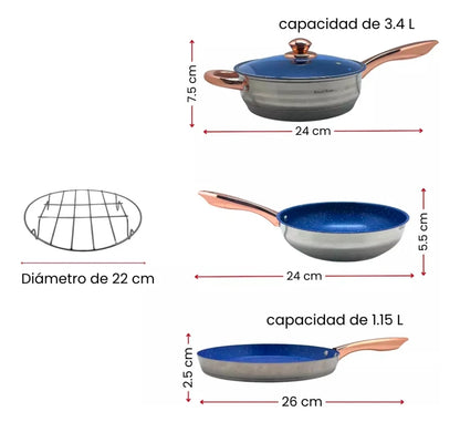 Batería Anabella Royal Haus De Cocina Acero Inoxidable 13 Pz Color Azul