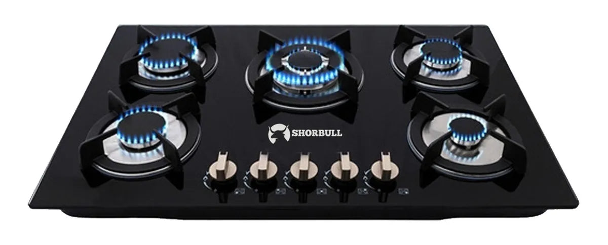 Parrilla  Shorbull  Estufa 5 Quemadores Gas Vidrio Templado Color Negro