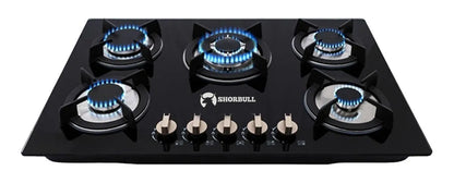 Parrilla  Shorbull  Estufa 5 Quemadores Gas Vidrio Templado Color Negro