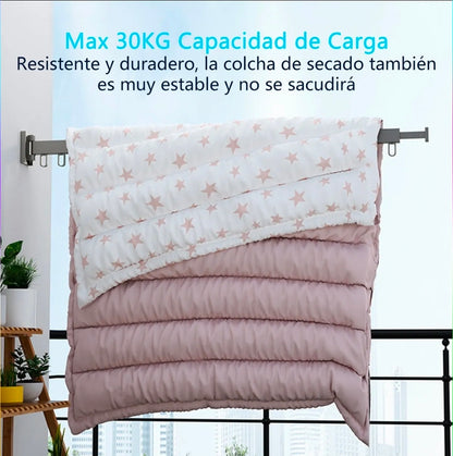 Tendedero Ropa Retráctil Triple Plegable 1.2m Con 18 Ganchos