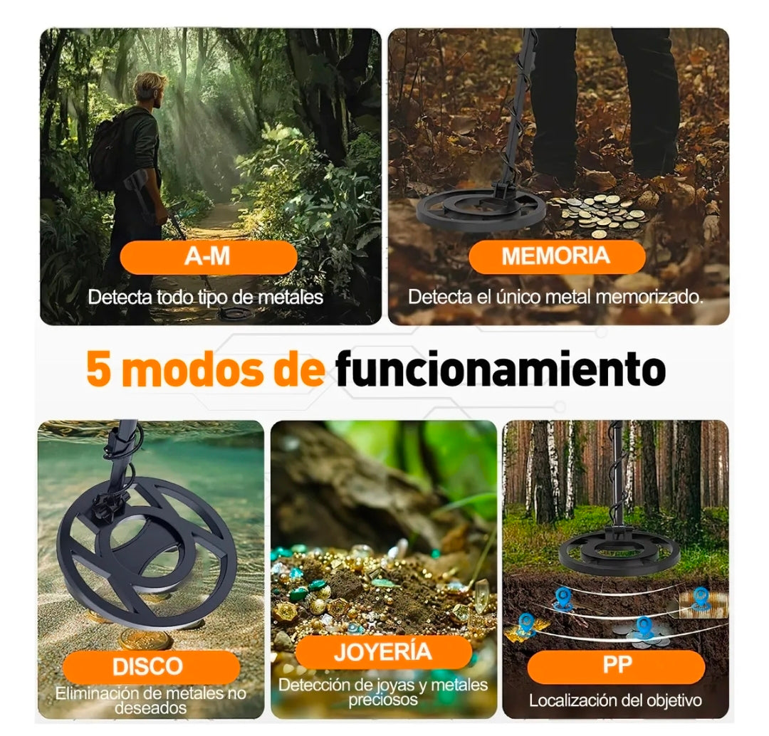 Detector de metales de alta precisión e impermeable multifrecuencia 5 Modo+LCD