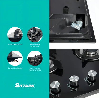 Parrilla A Gas 4 Quemadores Estufa Vidrio 7mm Empotrable SHTARK