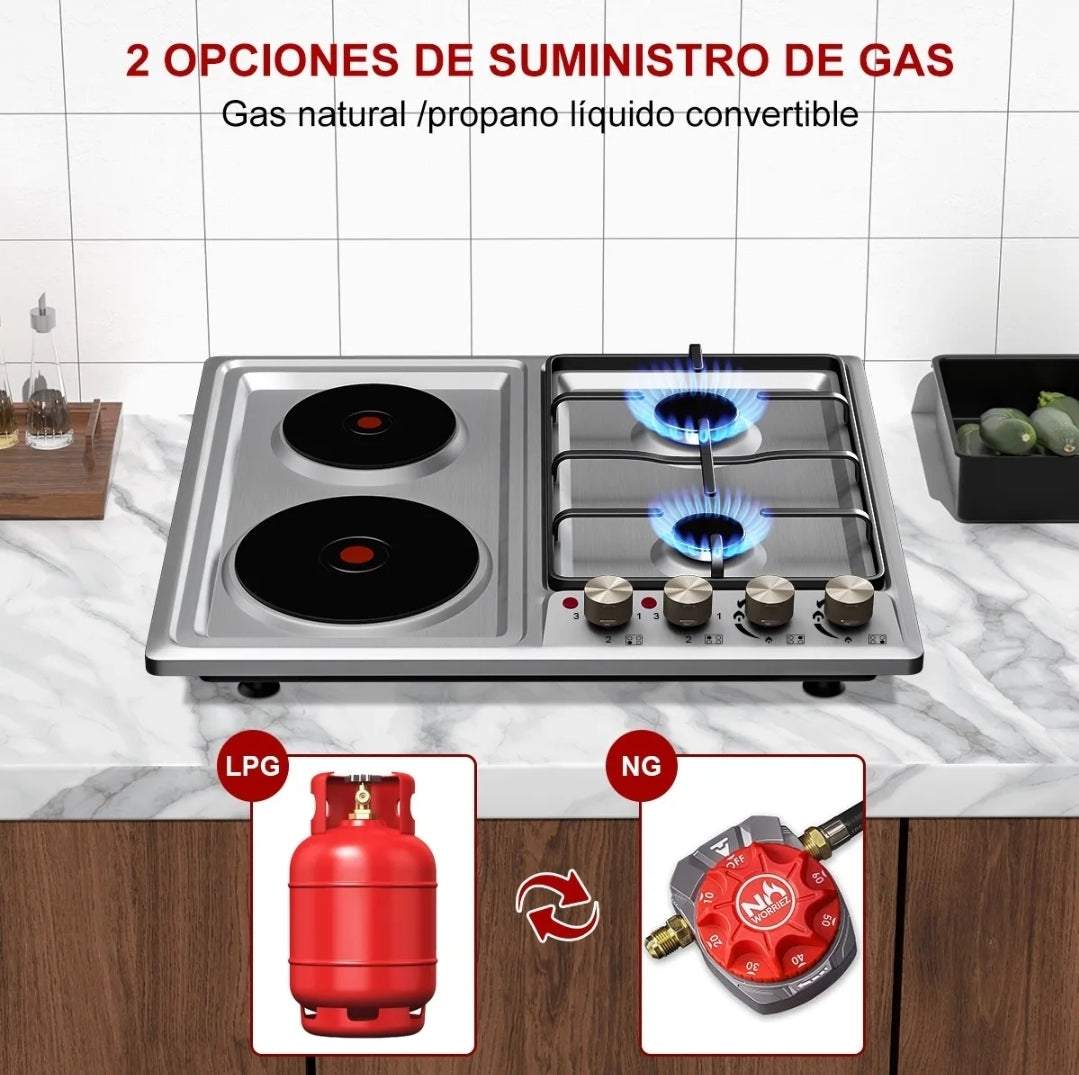 Parrilla 2 quenadores de gas y 2 discos eléctricos