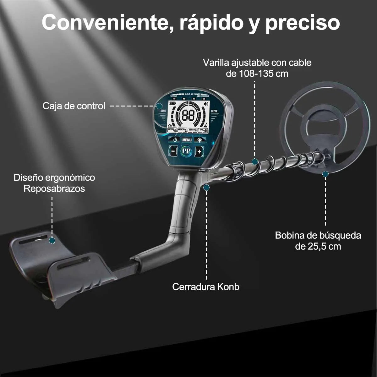 Detector De Metales Joyfox Profesional Con Bobina A prueba De Agua De 25,5 cm 4 Modos (a-m/muesca/me