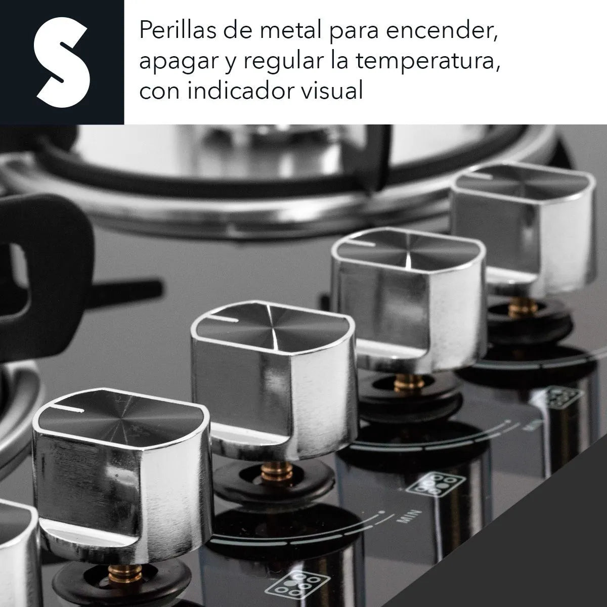 Parrilla Empotrable Cristal Templado Estufa 6 Quemadores Gas Color Negro