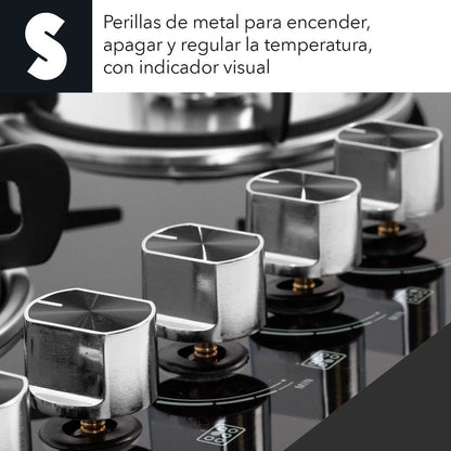 Parrilla Empotrable Cristal Templado Estufa 6 Quemadores Gas Color Negro