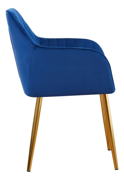 Silla tapizada con terciopelo con patas metálicas
