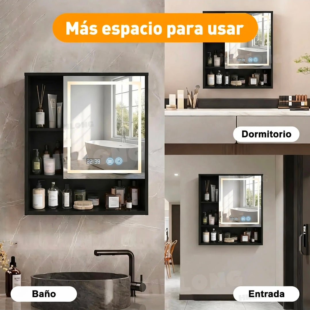 Espejo Con Touch Luz Led 3 modo Con Estantes 60x60cm