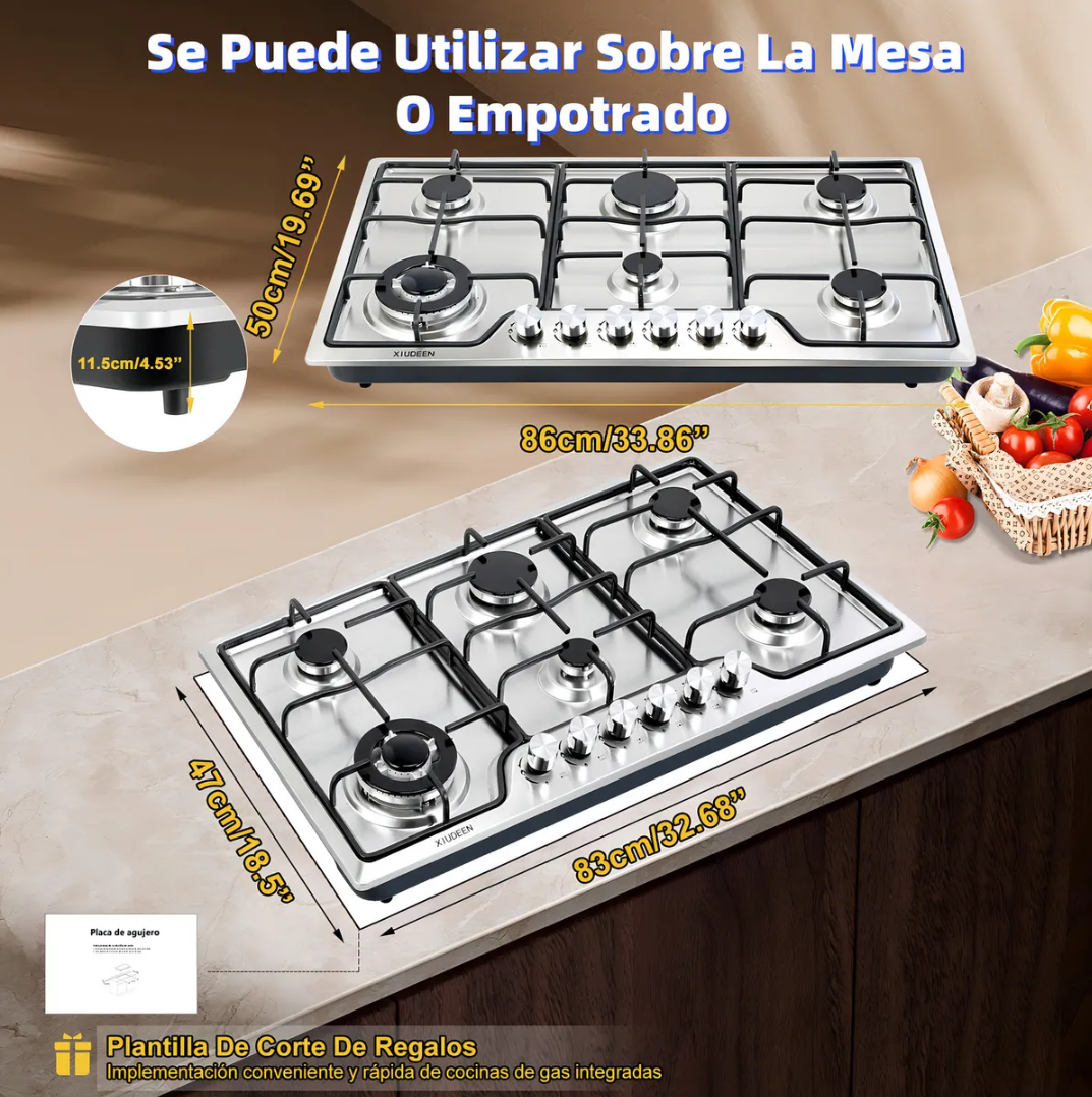 Parrilla XIUDEEN 6 quemadores acero inoxidable