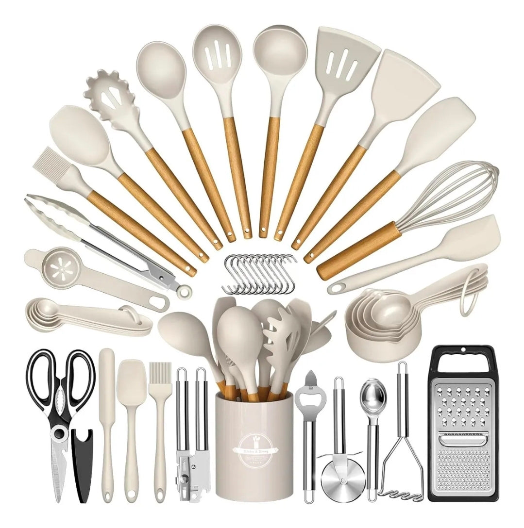 Utensilios Cocina De Silicona 44 Piezas Reposteria Espátulas Resistente Al Calor Con Mango Antideslizante Y Antiquemaduras