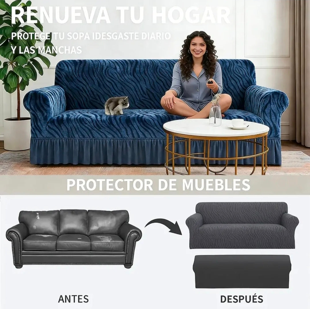 Protector Cubre Sala Ajustable Spandex Con Olan 3 Piezas