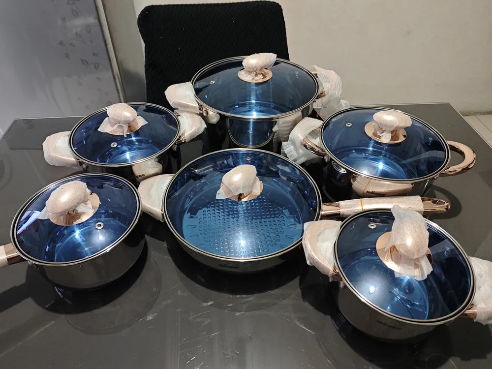 Batería de Cocina 12 Piezas Acero Inoxidable Línea Glacial Plateado Kuche