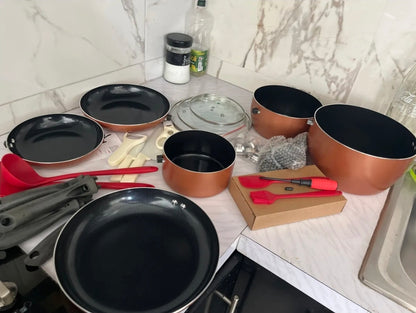Batería De Cocina Antiadherente 34 Piezas - Juego De Ollas Y Utensilios De Aluminio
