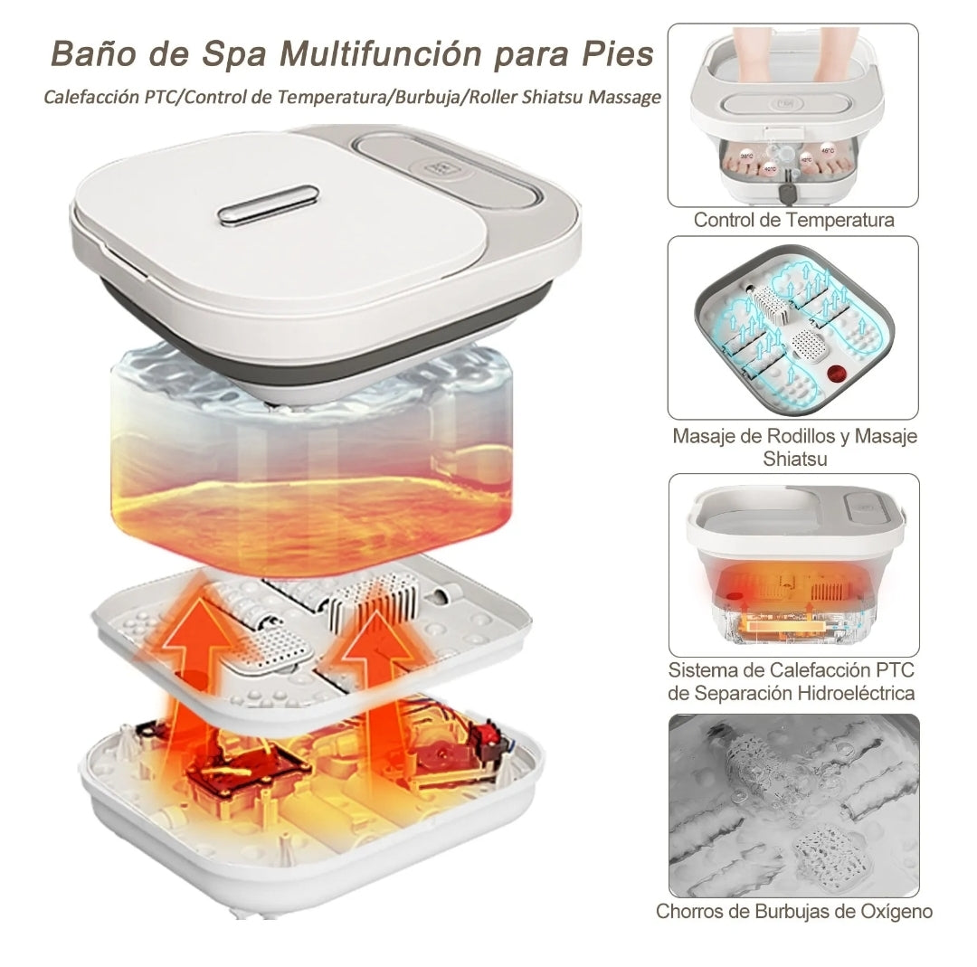 Tina spa eléctrica para pies plegable con burbujas y set pedicura