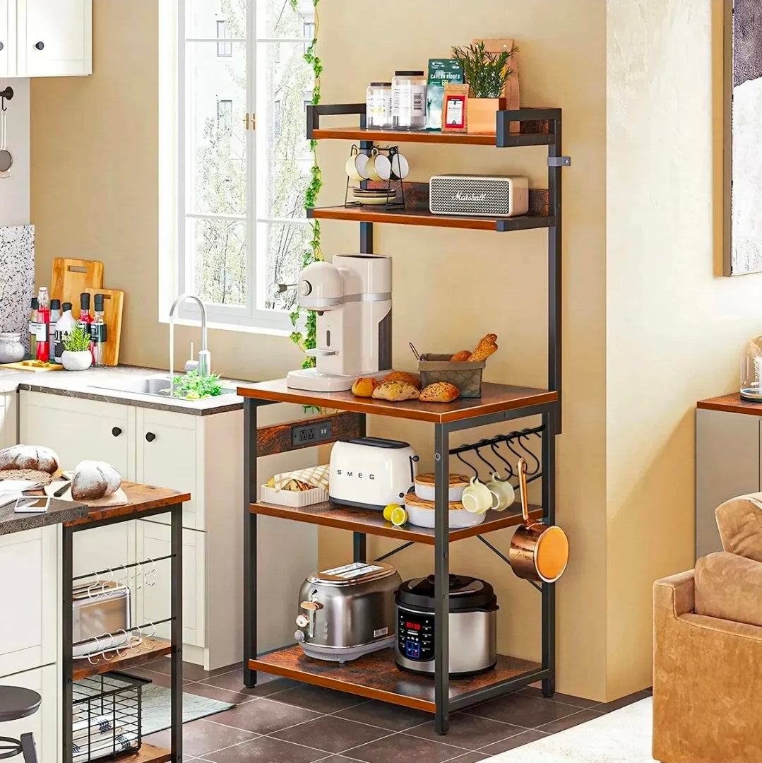 Estante para Cocina Alacena de Almacenamiento de 5 Niveles, con Enchufes y 5 Ganchos
