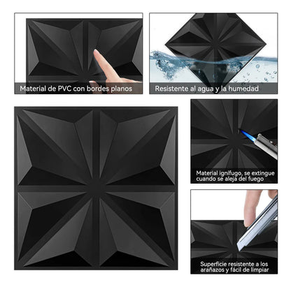 50pz Paneles Decorativos Panel 3d Pvc Panel Decorativo 30cm*30cm Negro Material de calidad Fácil de instalar y limpiar
