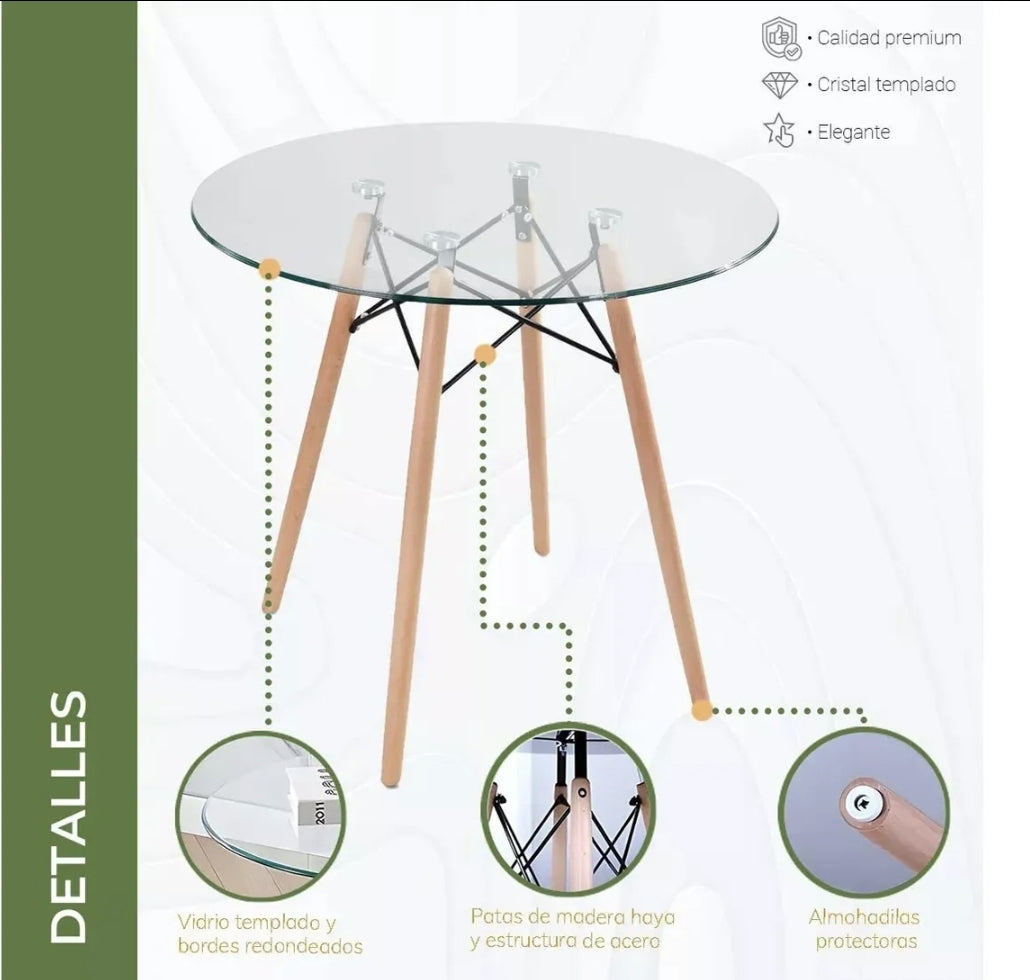 Mesa Eames Redonda con cristal
