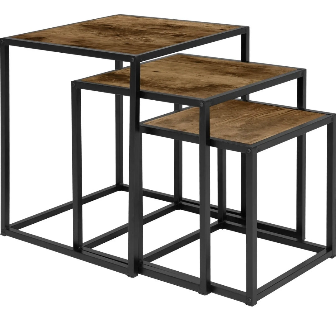 Set Mesas De Centro 3 Pzs Minimalista Industrial Cafe