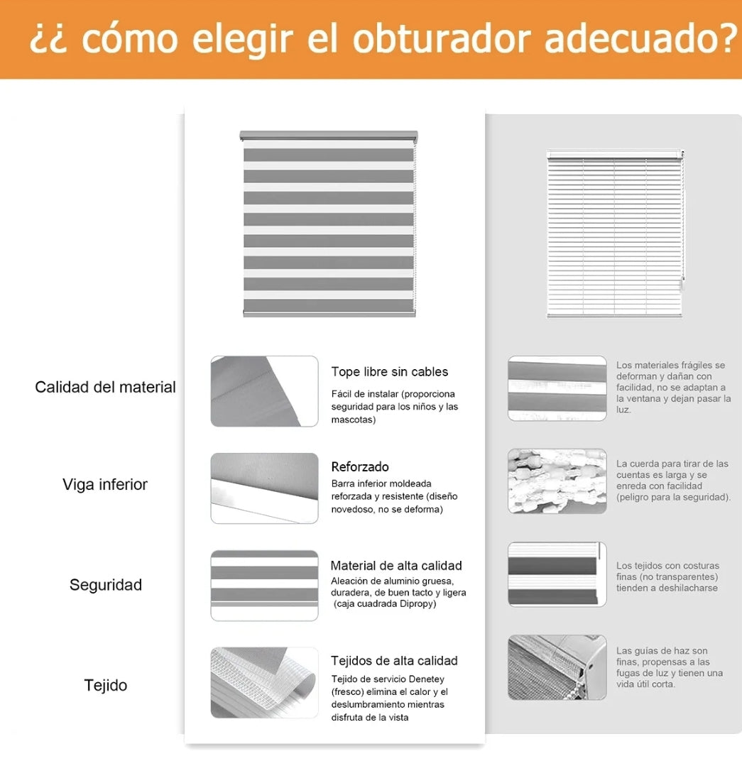 Persiana Doble Capa Zebra 100x200 Cm Enrollable