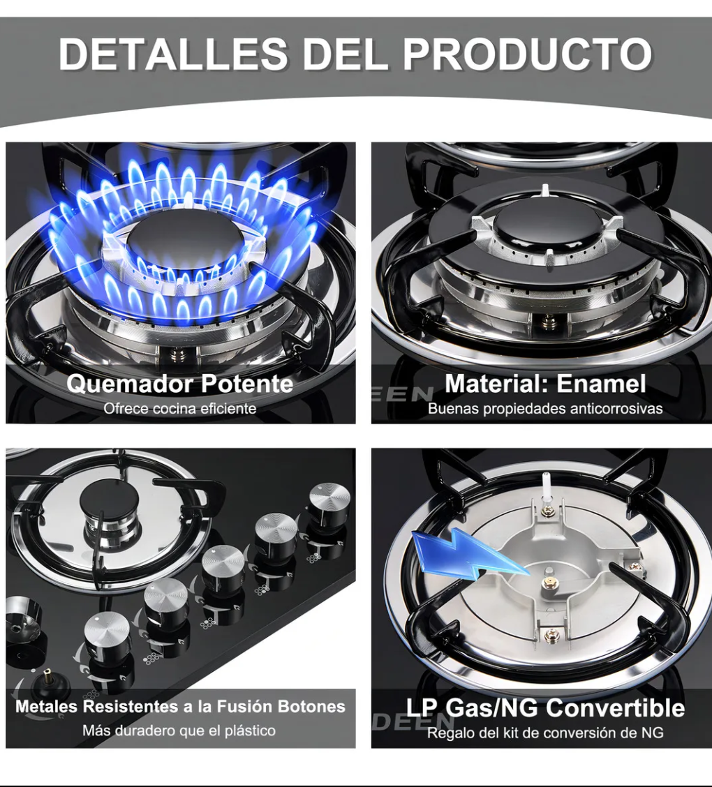 Parrilla Xiudeen 6 quemadores vidrio templado