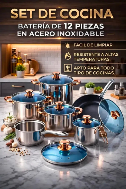 Batería de Cocina Kitchenes Juego de 12 Piezas