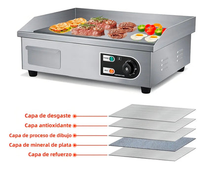 Parrilla Comal Plancha Eléctrica Industrial 110v 1700w Con pincel y espátula