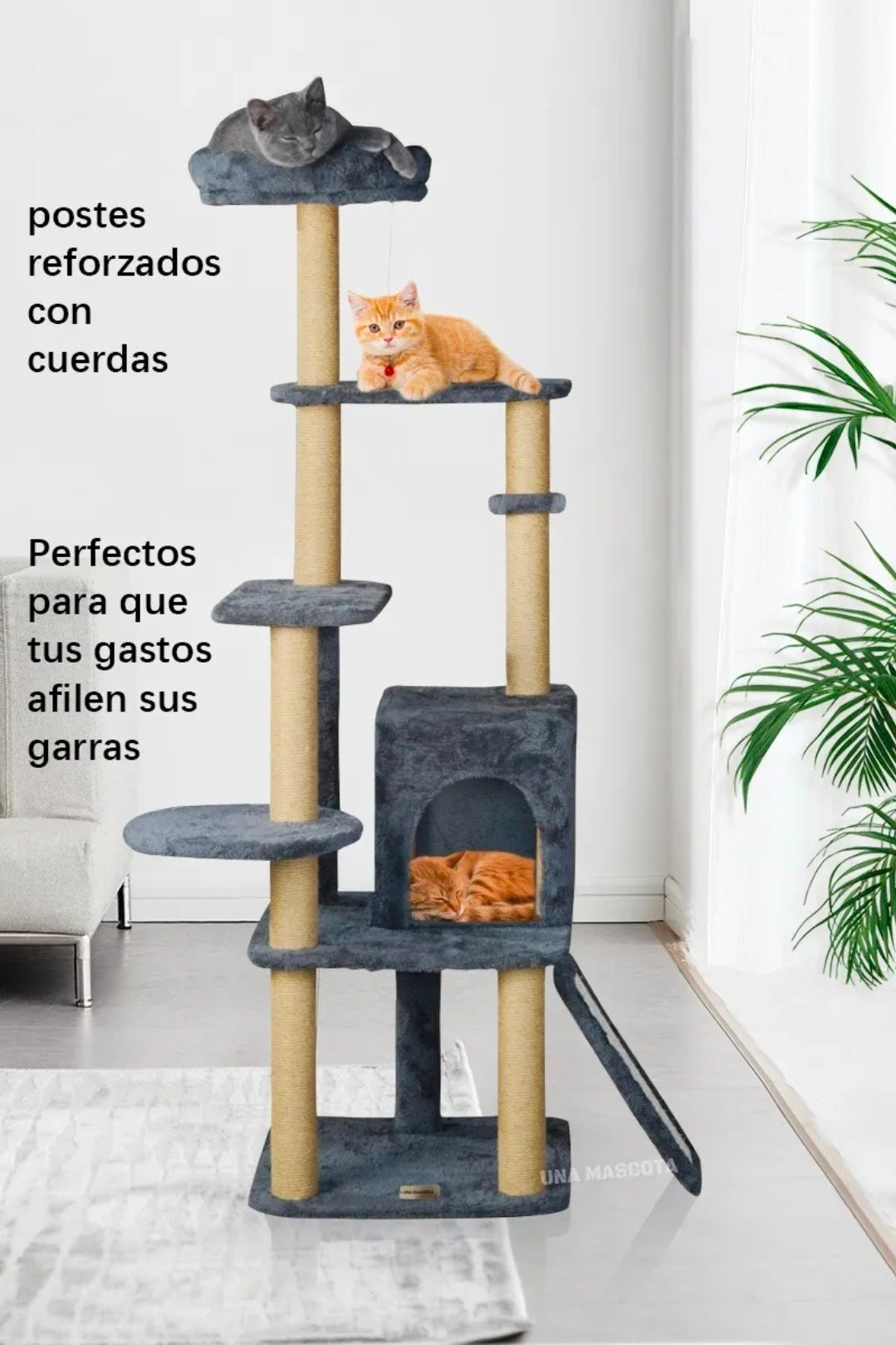 Torre Árbol Rascador Para Gato Con Casa Gris 132cm