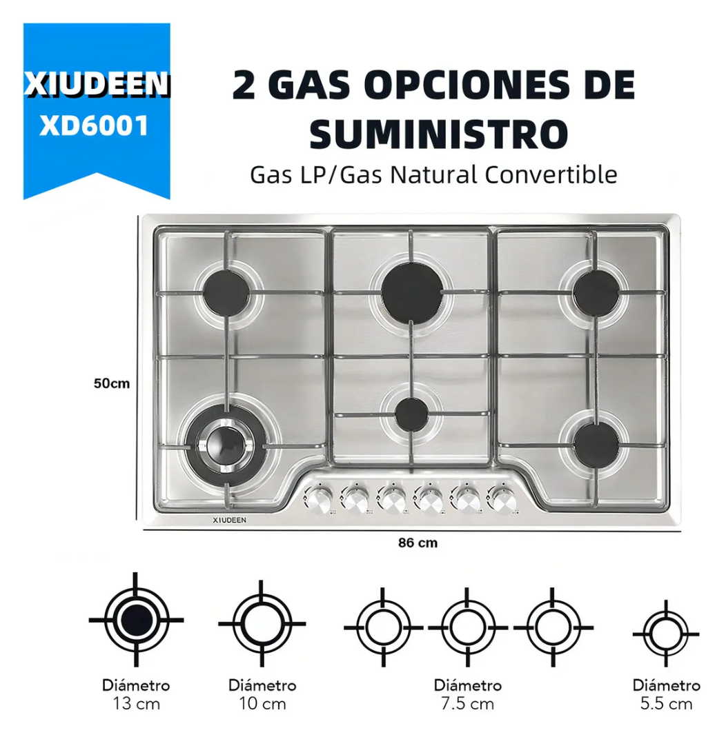 Parrilla XIUDEEN 6 quemadores acero inoxidable