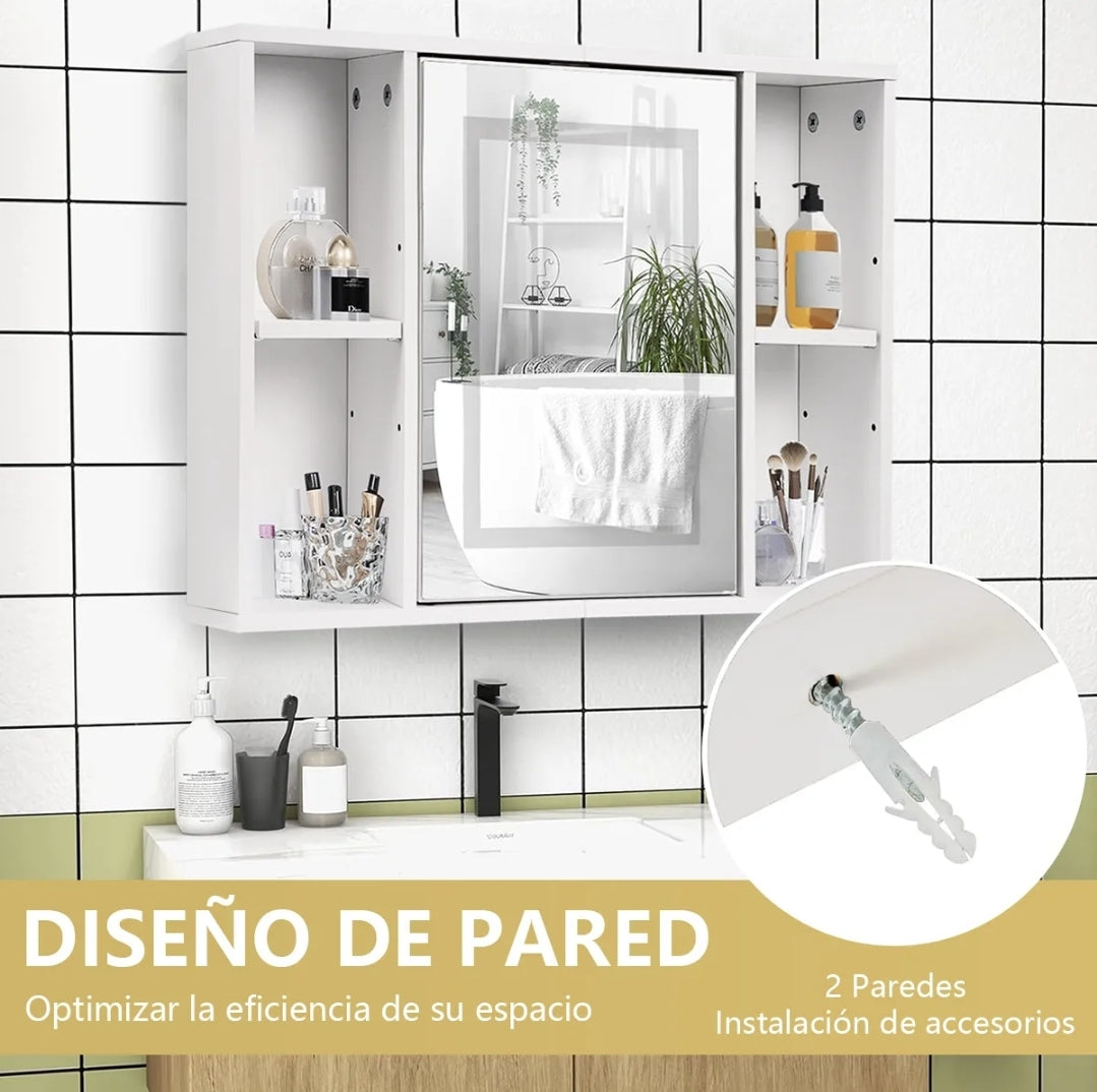 Espejo con luz LED y mueble organizador 40x60cm